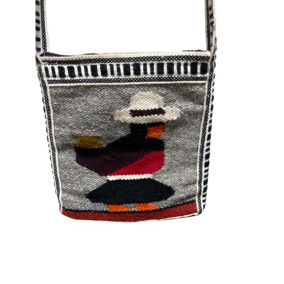 Handmade Woven Wool Mexican Made Crossbody Bag Gray Festival Cottagecore Boho - Picture 4 of 10